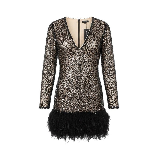Xpluswear Womens Black Sequin Feather Hem Long Sleeve Cocktail Dress Plus Sz XL
