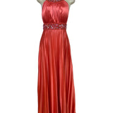 My Michelle Womens Red Satin Halter Evening Gown With Beaded Detailing Size XL