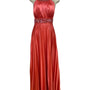 My Michelle Womens Red Satin Halter Evening Gown With Beaded Detailing Size XL