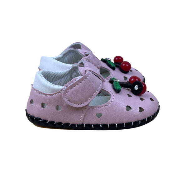Xinqi Baby Girls Pink Cherry Design Heart Cutouts & Adhesive Strap Shoes Sz 16