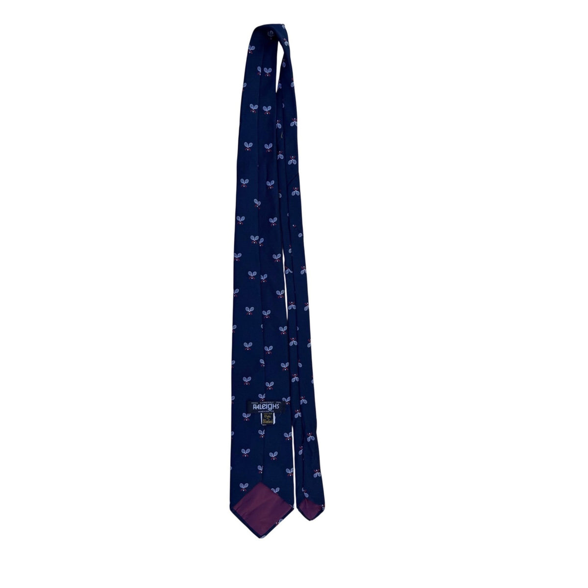 Raleigh Mens Navy Polyester Tie Tennis Racket Embroidered Pattern Club Style