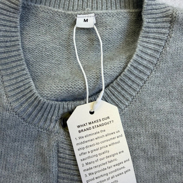 Gray Womens Knit Button-Up Sleeveless Cardigan Vest Recycled Fabric Size M - New