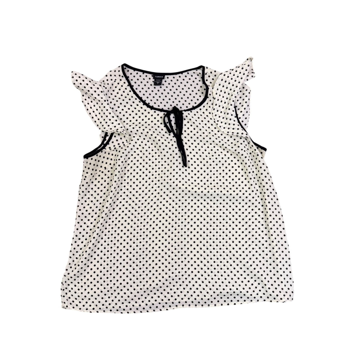 Torrid Womens White & Black Polyester Polka Dot Flutter Sleeve Top Size 3