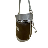 JMG Women’s Brown & White Leather Adjustable Strap Drawstring Closure Bucket Bag