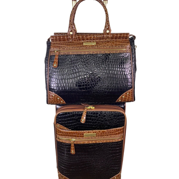 Samantha Brown Women’s Black & Brown Croc-Embossed Rolling Carry-On Luggage