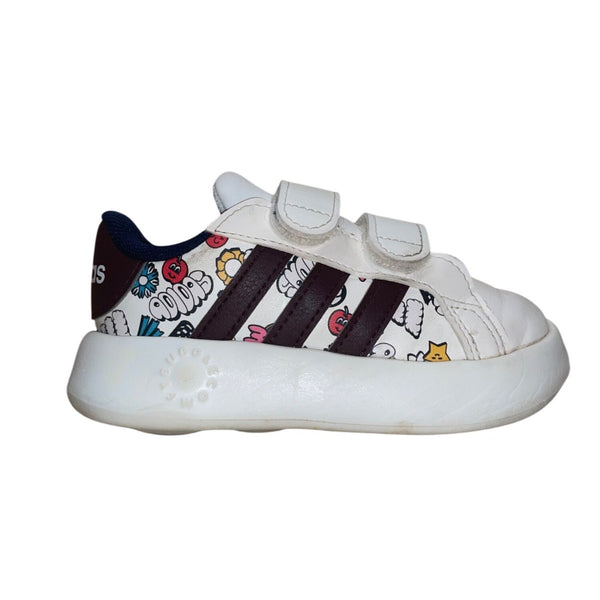 Adidas Kids White Floral Cartoon Print Adhesive Strap Sneakers Size 7K
