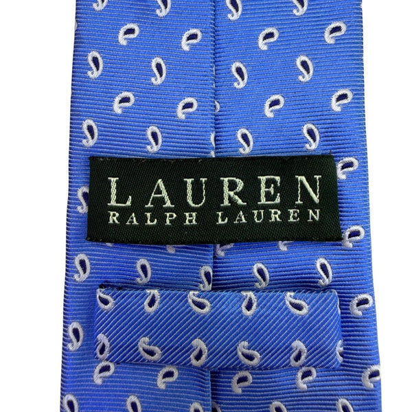 Lauren Ralph Lauren Mens Blue Silk Printed Tie With White Paisley Pattern Italy