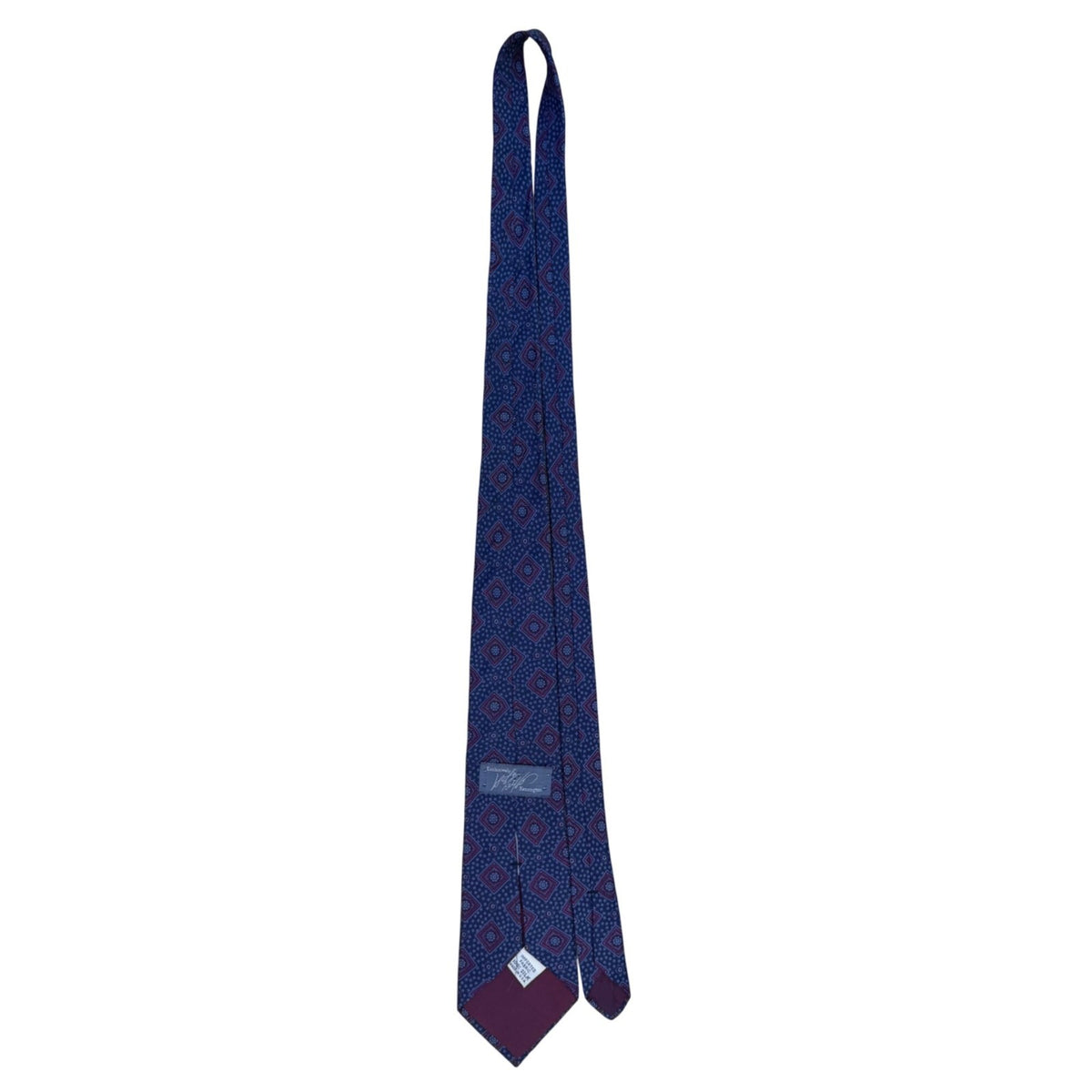 Exclusively Kensington Mens Blue Silk Tie Geometric Diamond Print 100% Silk
