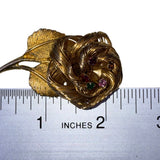 Vintage Gold Tone Wire Rose Rhinestone Brooch Jewelry Floral Design