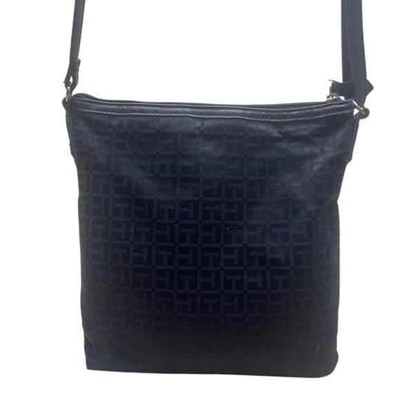 Tommy Hilfiger Women’s Black Monogram Adjustable Strap Zippered Crossbody Bag