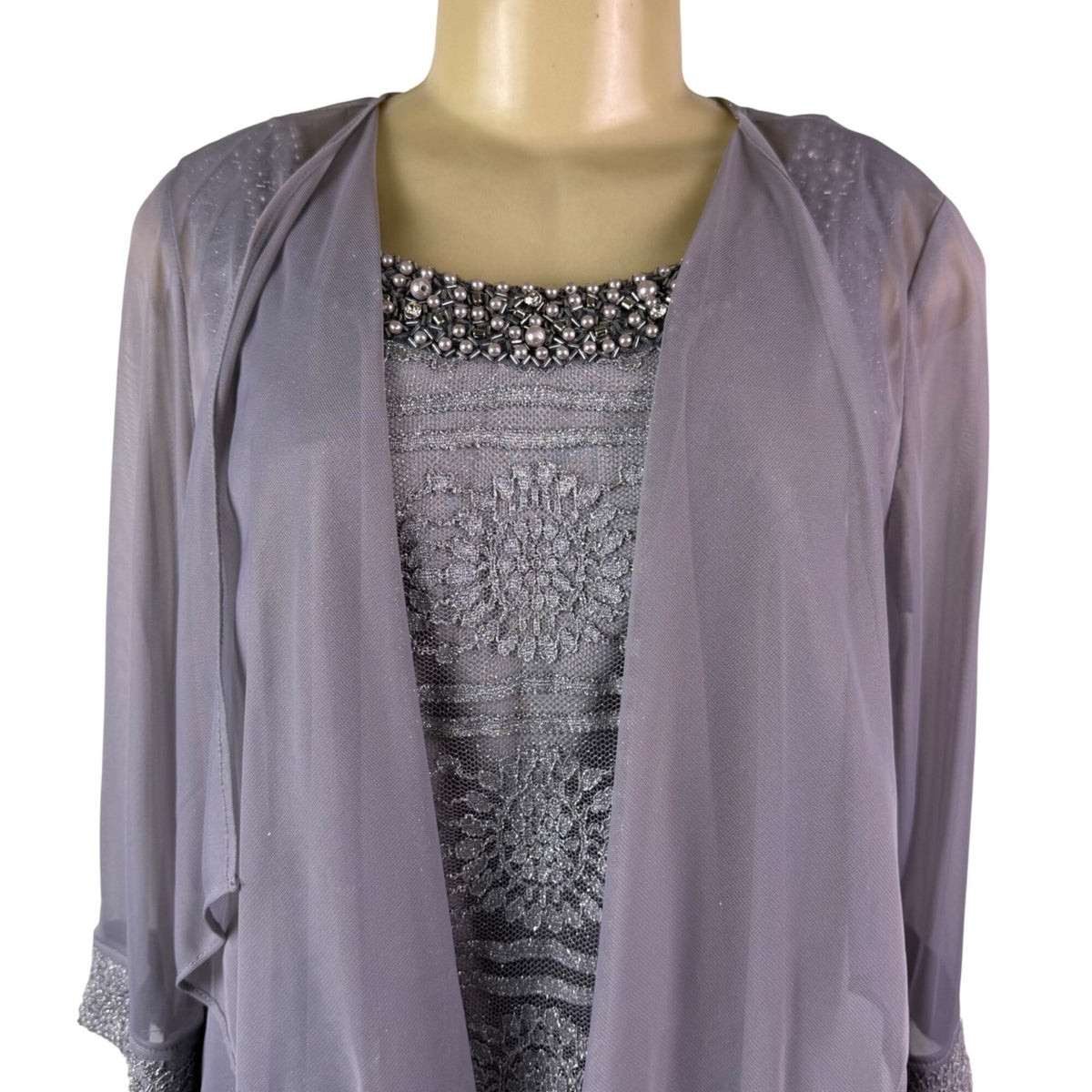 R&M Richards Womens Gray Polyester 3-Piece Jacket Top Pants Set Size 12 Formal W