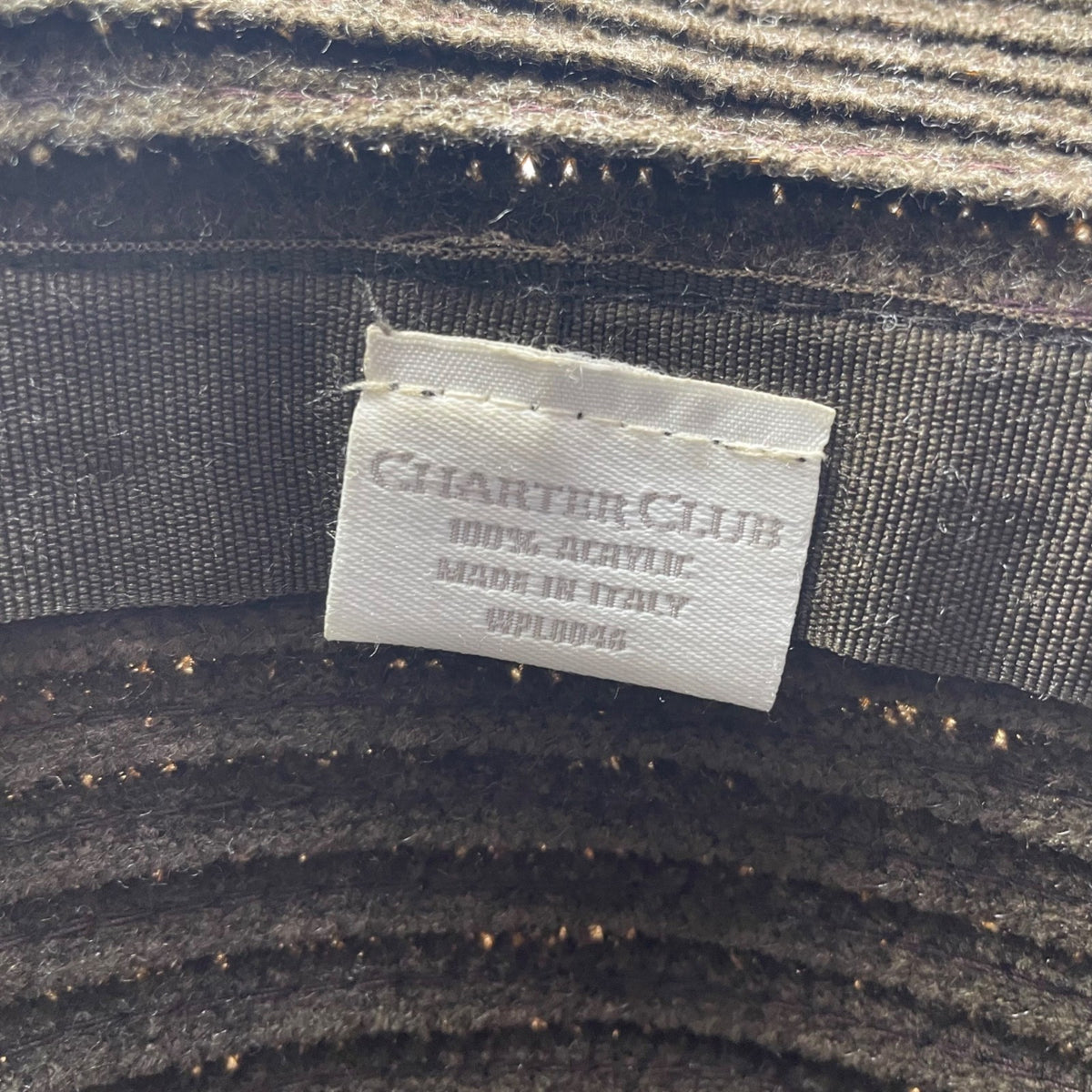 Charter Club Brown Fabric Bucket Hat Woven Texture Bow Accent