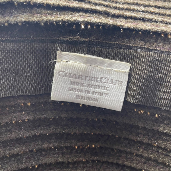 Charter Club Brown Fabric Bucket Hat Woven Texture Bow Accent