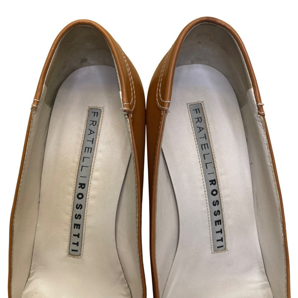 Fratelli Rossetti Women’s Tan Leather Tassel Detail Heeled Loafers Size 7.5