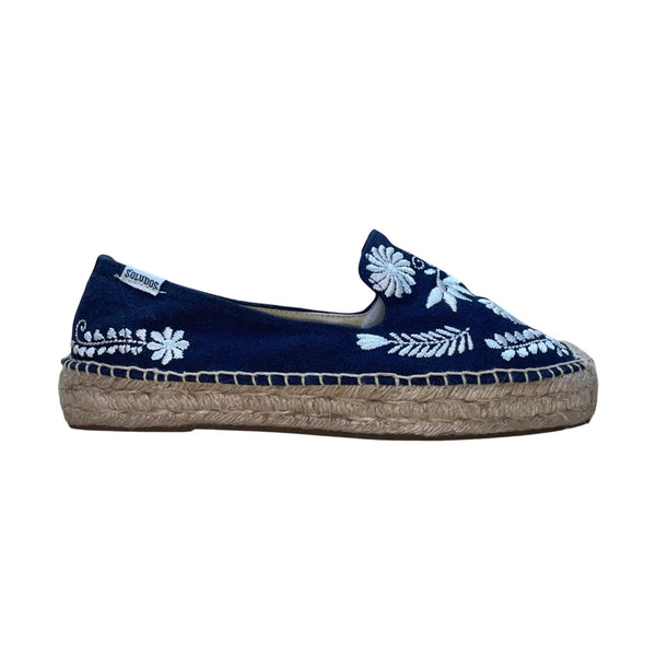 Soludos Women’s Blue Jute White Embroidery Slip-On Espadrilles Shoes Size 8