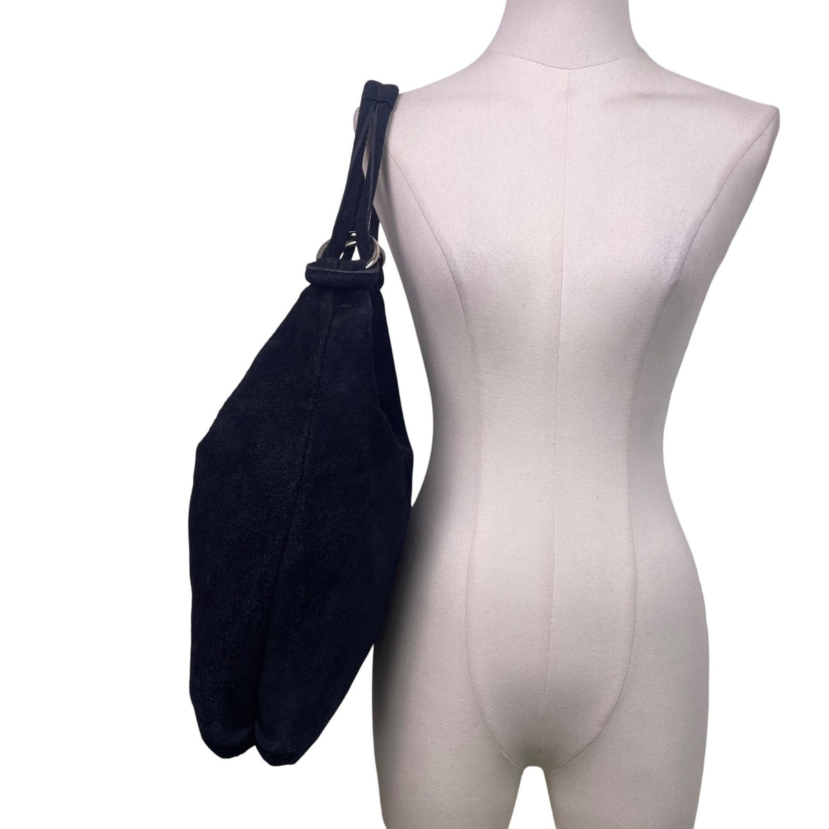 Casper Women’s Black Suede Soft Interior Pocket Silver Hardware Classic Hobo Bag