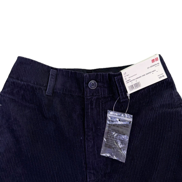 Uniqlo Womens Navy Cotton High-Waisted Corduroy Wide Cropped Pants Size 2