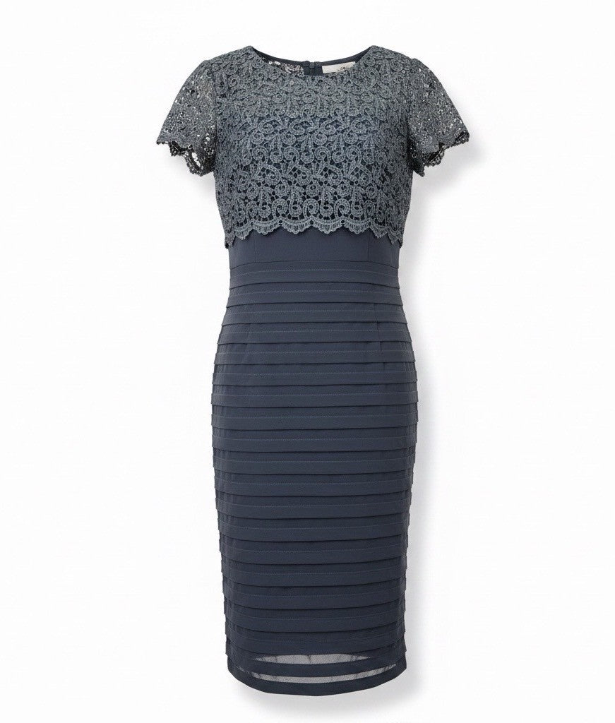 Betsy & Adam Womens Navy Cocktail Shift Dress With Metallic Lace Size 14