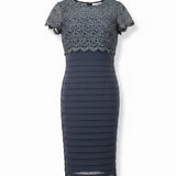 Betsy & Adam Womens Navy Cocktail Shift Dress With Metallic Lace Size 14