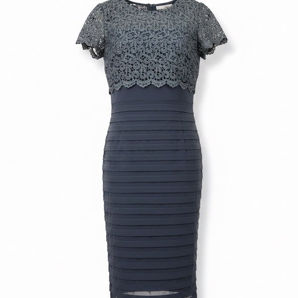 Betsy & Adam Womens Navy Cocktail Shift Dress With Metallic Lace Size 14