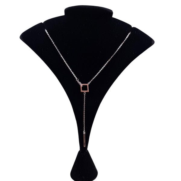 925 Sterling Silver Womens Interlocking Squares Pendant Necklace Adjustable