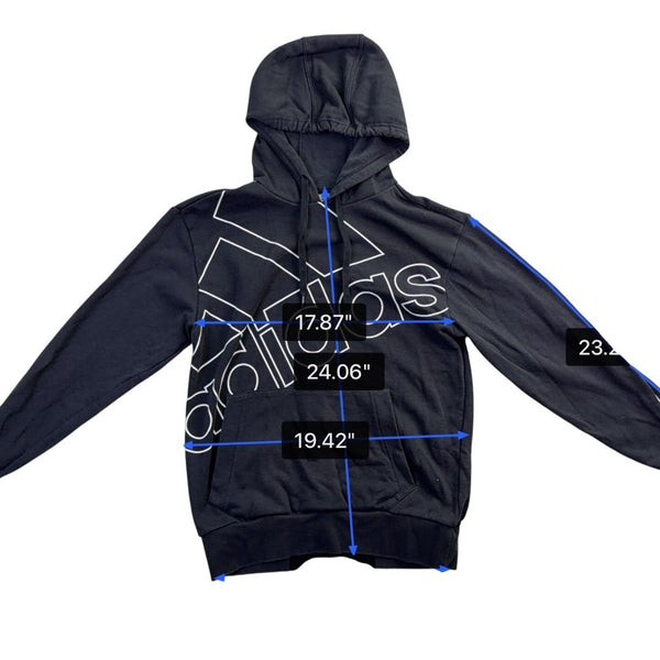 Adidas Mens Black Hooded Sweatshirt Logo Pullover Casual Size S