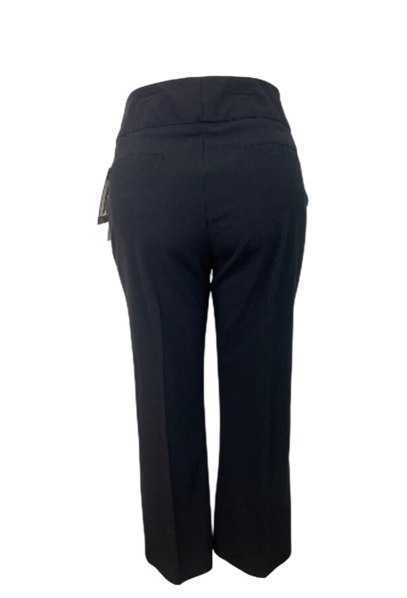 Kenneth Cole Women Black Dress Pants Short High-Waist Wide Leg Hook Sz 12 - New