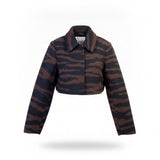 Ganni Womens Black Tiger Stripe Wool & Polyester Cropped Jacket Size 34