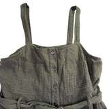 In Loom Womens Olive  Jumpsuit Button-Front Wide Leg Belted Sleeveless Size L