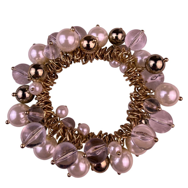 Chicos Womens Gold Tone Faux Pearl & Clear Crystal Stretch Bracelet Multi-Bead