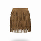 Mango Women Brown Suede Fringe Skirt Western Style Lightweight Size 4