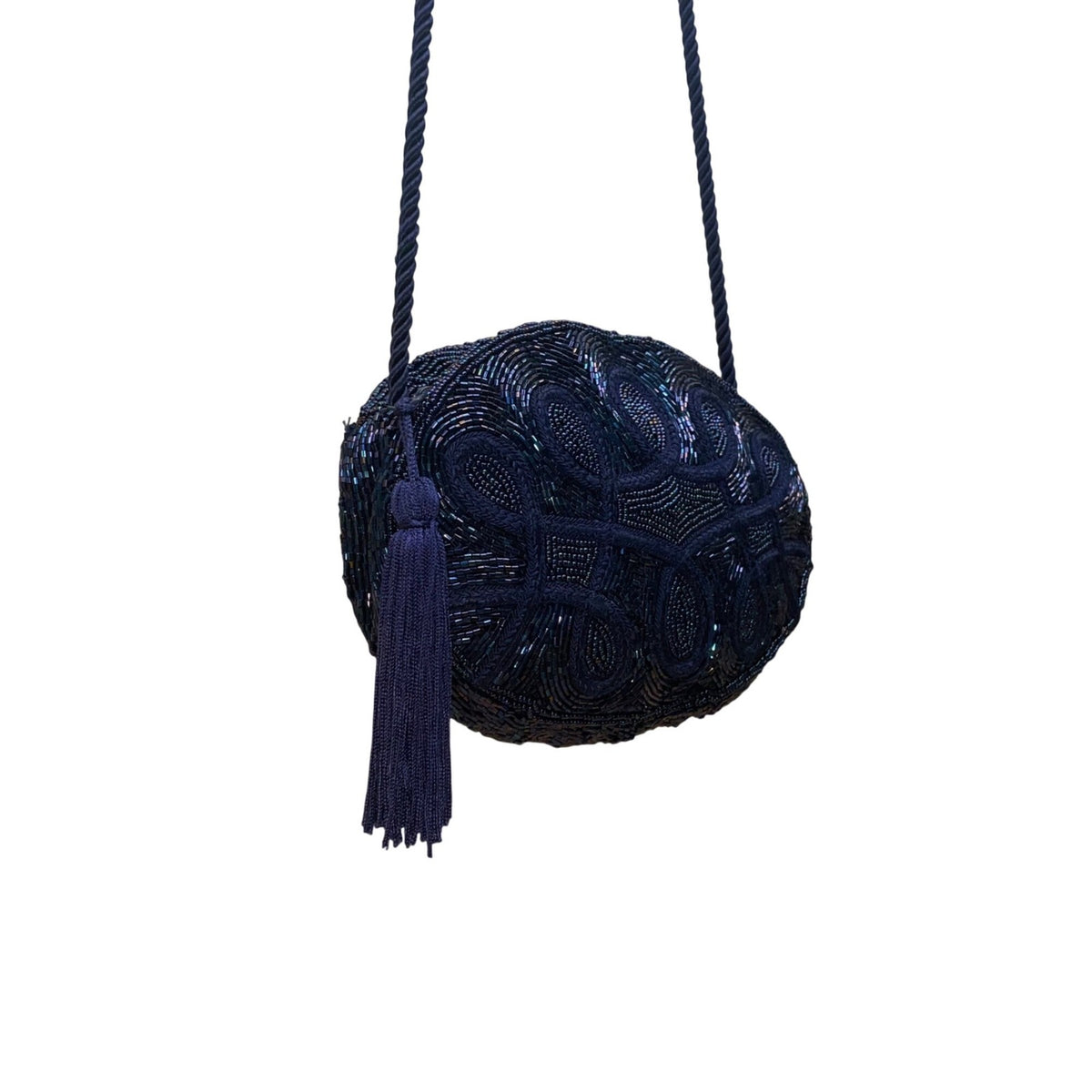 Carolyne Barton Women’s Blue Beaded With Tassel Night Crossbody Bag