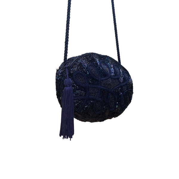 Carolyne Barton Women’s Blue Beaded With Tassel Night Crossbody Bag