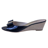 Kate Spade Women’s Black Patent Natural Raffia Bow Dixie Wedge Sandals Size 7.5M