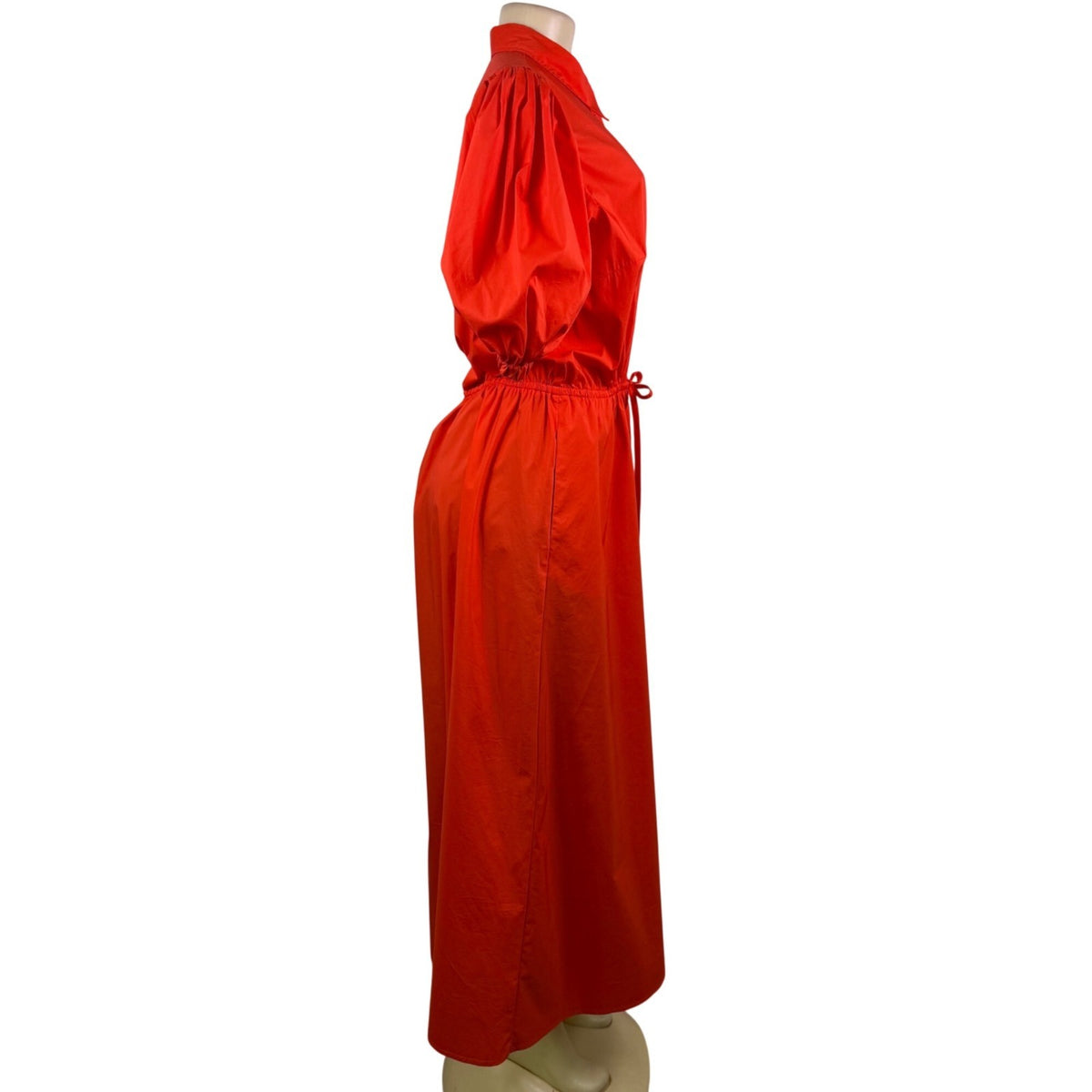 Lauren Ralph Lauren Womens Red Button-Up Puff Sleeve Midi Dress Sz 12 - New