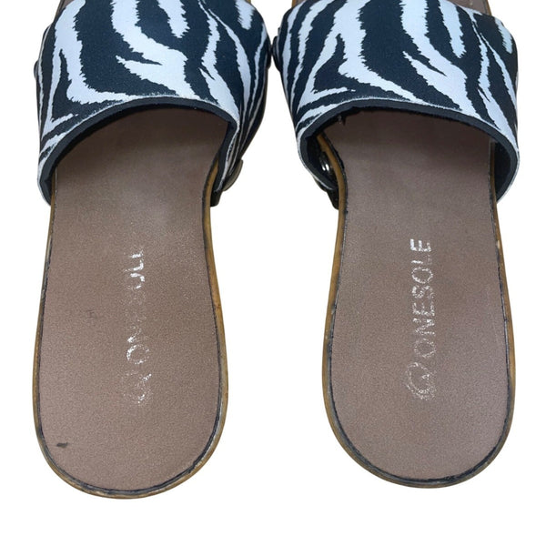 Onesole Women’s Black & White Interchangeable Top Cork Wedge Sandals Size 7