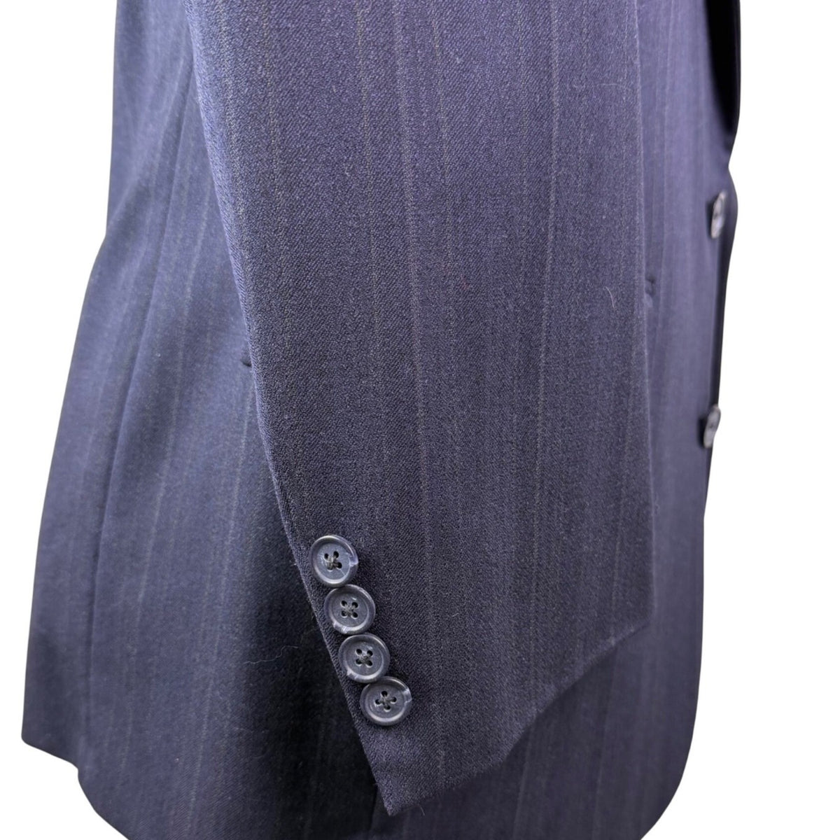 Christian Mens Navy Virgin Wool Pinstripe Suit Jacket & Pants Two Piece Set