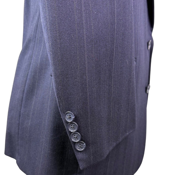 Christian Mens Navy Virgin Wool Pinstripe Suit Jacket & Pants Two Piece Set