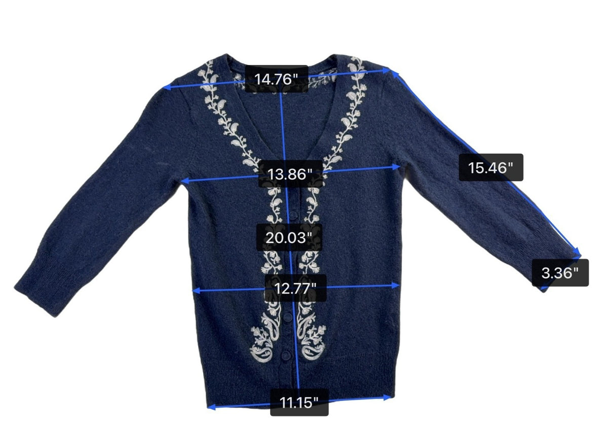 Lucky Brand Womens Navy Embroidered Button-Up Cardigan Size S