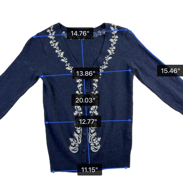 Lucky Brand Womens Navy Embroidered Button-Up Cardigan Size S