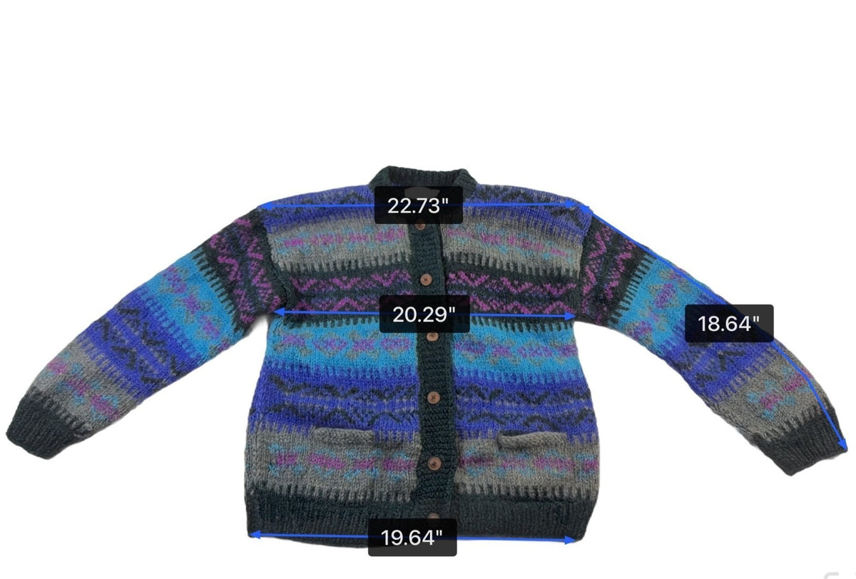 Snowfox Women’s Blue & Purple Handmade Knitted Cardigan From Nepal
