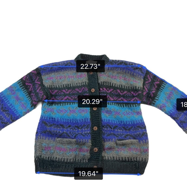 Snowfox Women’s Blue & Purple Handmade Knitted Cardigan From Nepal