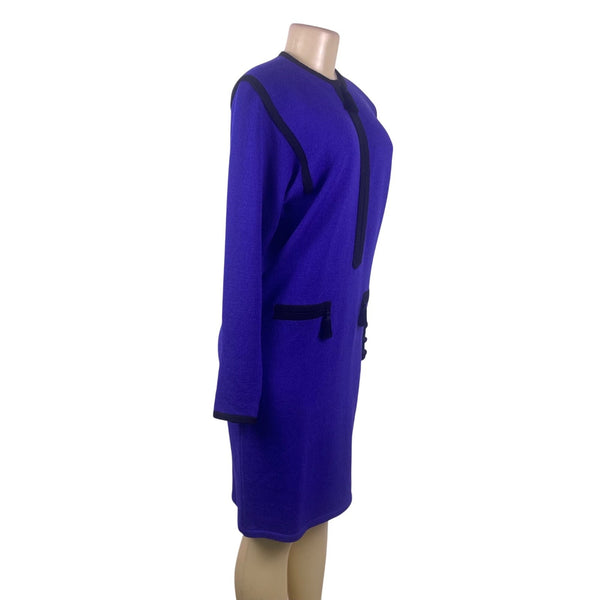 Vintage Don Sayres Womens Purple & Black Wool Knit Dress Long Sleeves Sz 8