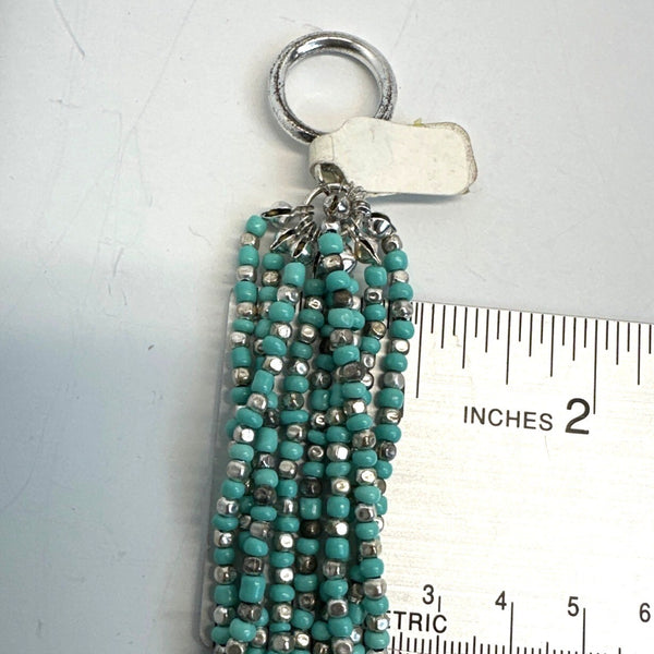 Vtg Multi-Strand Mint Green and Silver Tone Lucite / Metal Beads Necklace - 19in