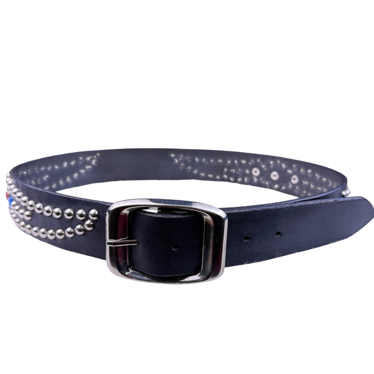 Betsey Johnson Womens Black Leather Studded Belt Silver Buckle Retro Design