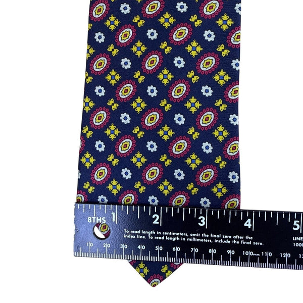 Vintage Brooks Brothers Mens Blue Yellow Red All Silk Handmade Pattern Neck Tie
