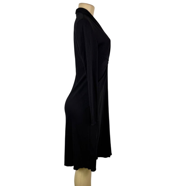 Adrianna Papell Womens Black Long Sleeve Twist Front Midi Dress Sz 6