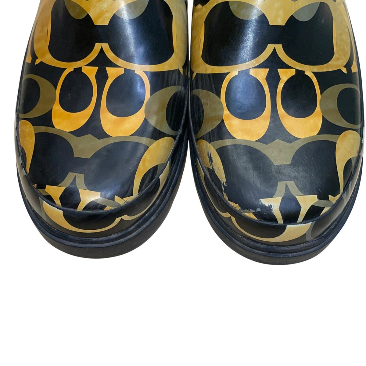 Coach Womens Black & Yellow Rubber Patterned Paisley Rain Boots Size 8M