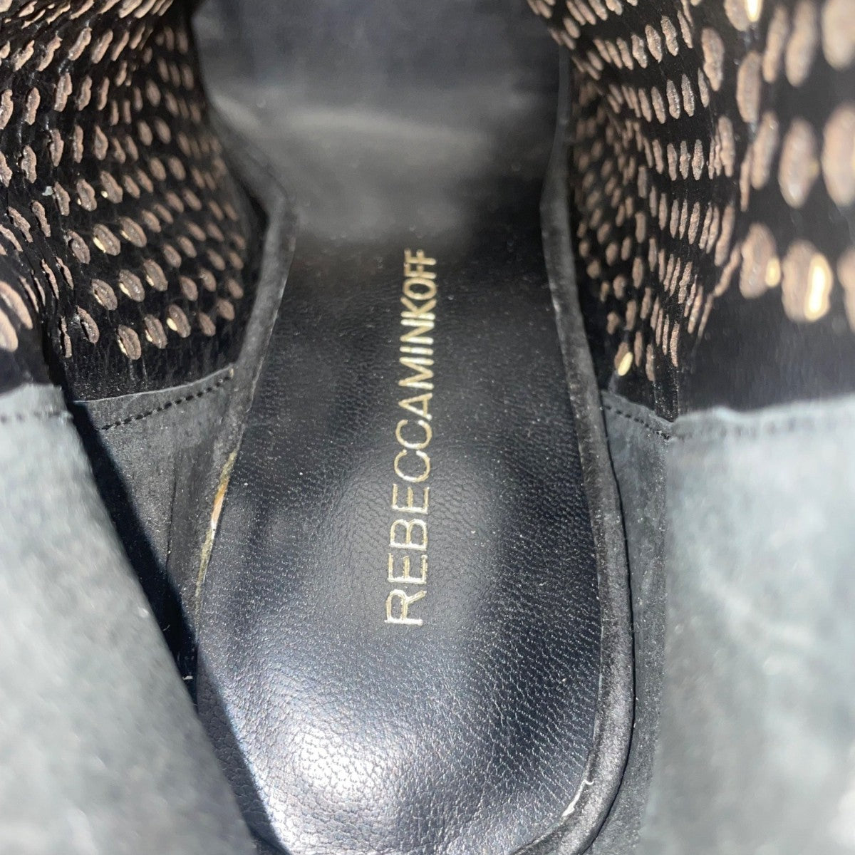 Rebecca Minkoff Women’s Black Leather Perforated Open-Toe High Heel Booties Size