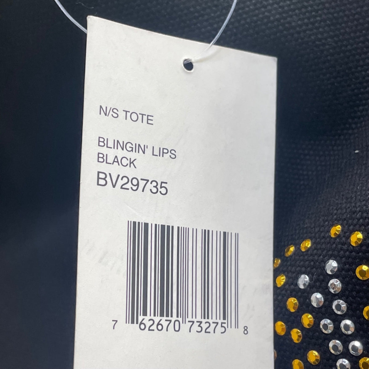 Betseyville Women’s Black Canvas & Gold-Toned Blingin Lips Rhinestone Tote Bag